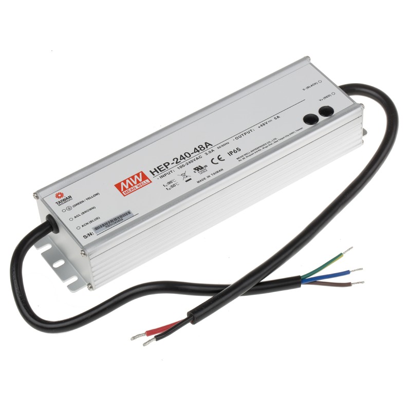 1 pcs - MEAN WELL Switching Power Supply, HEP-240-48A, 48V dc, 5A, 240W, 1 Output, 127 - 431 V dc, 90 - 305 V ac