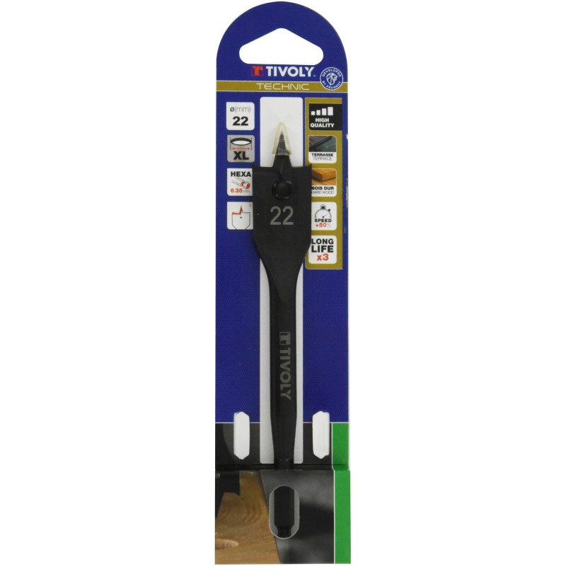 1 pcs - Tivoly 1-Piece Flat Wood Drill Bit Set for Wood, 22mm Max, 22mm Min, HCS Bits