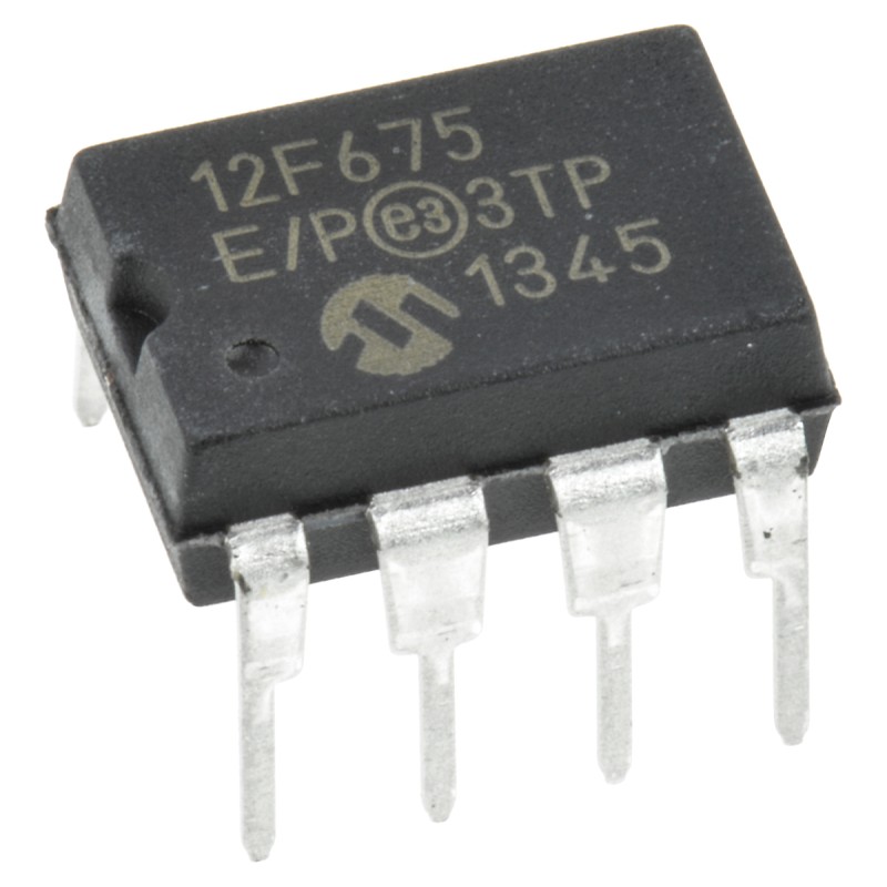 1 pcs - Microchip PIC12F675-E/P, 8bit PIC Microcontroller, PIC12F, 20MHz, 1024 x 14 words, 128 B Flash, 8-Pin PDIP