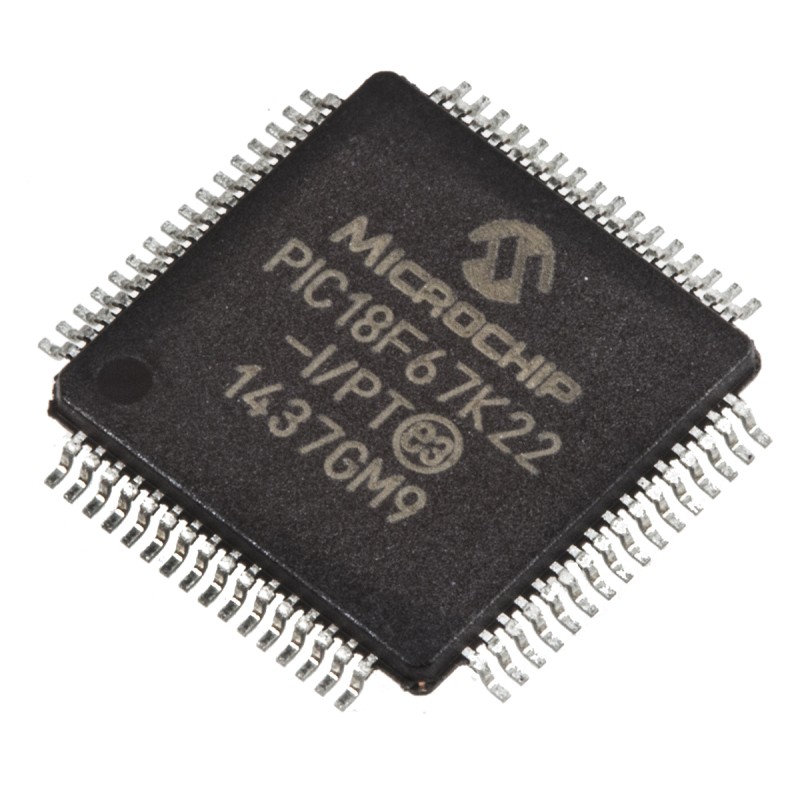 1 pcs - Microchip PIC18F67K22-I/PT, 8bit PIC Microcontroller, PIC18F, 64MHz, 1 kB, 128 kB Flash, 64-Pin TQFP