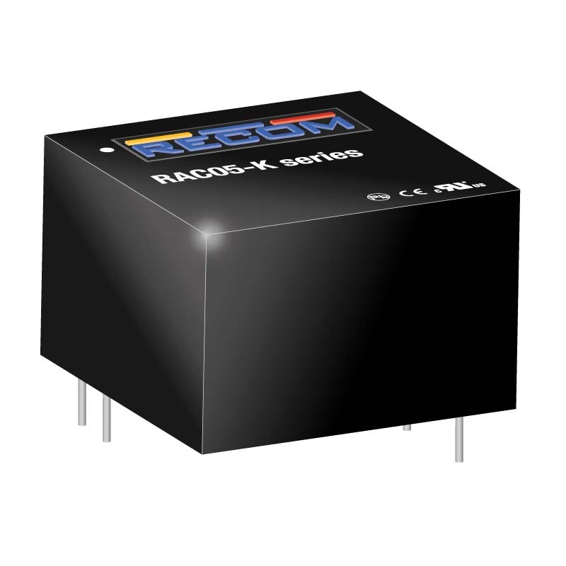 1 pcs - Recom Switching Power Supply, RAC05-24SK, 24V dc, 210mA, 5W, 1 Output, 85 - 264V ac Input Voltage