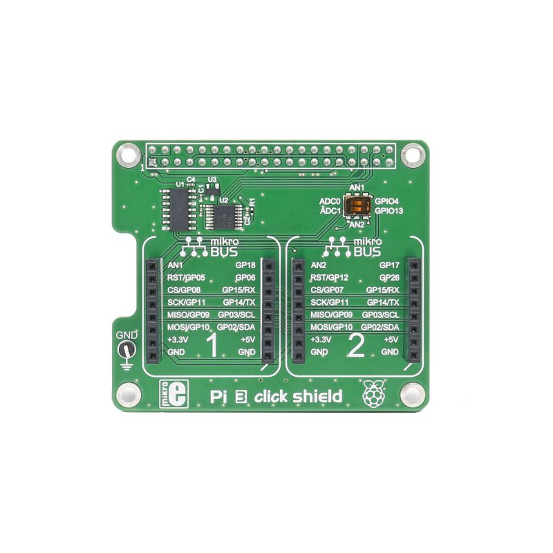 1 pcs - MikroElektronika Pi 3 Click Shield with 2 mikroBUS Sockets for Raspberry Pi