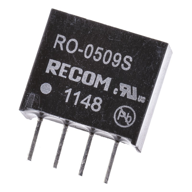 1 pcs - Recom RO DC-DC Converter, 9V dc/ 111mA Output, 4.5 - 5.5 V dc Input, 1W, Through Hole, +85°C Max Temp -40°C Min