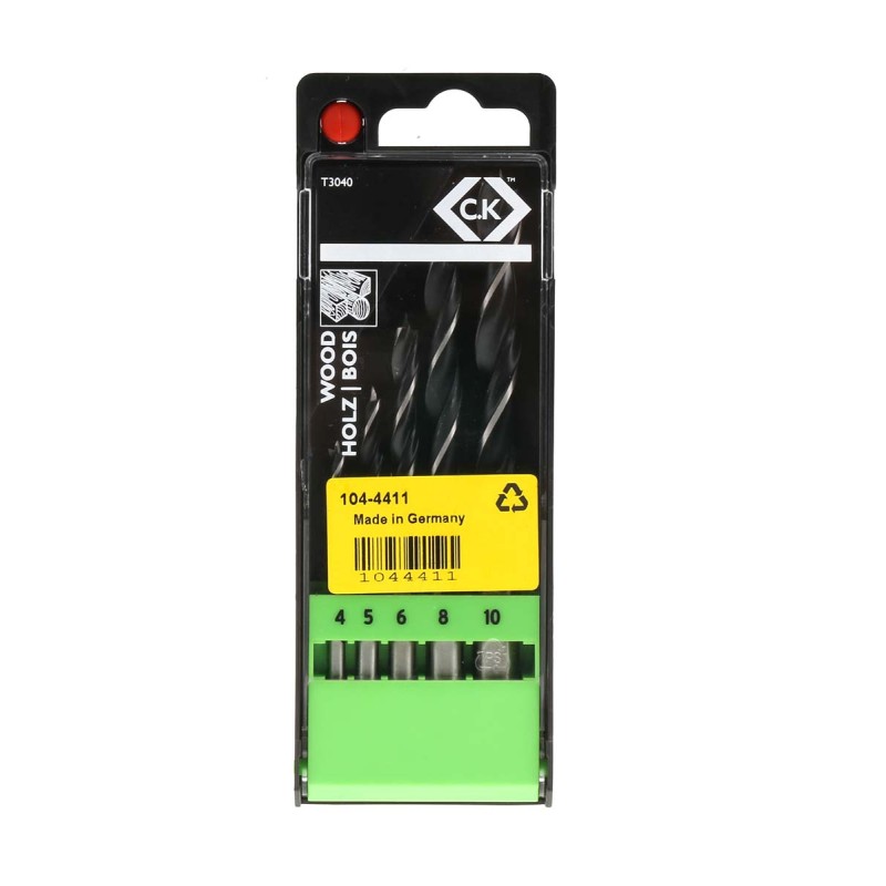 1 pcs - CK 5-Piece Twist Drill Bit Set for Wood, 10mm Max, 4mm Min, HSS Bits