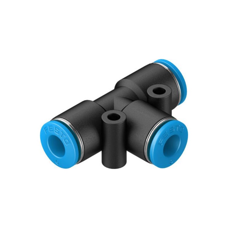 100 pcs - Festo QST-6-100 Series Tee Tube-to-Tube Adaptor, Push In 6 mm to Push In 6 mm, Tube-to-Tube Connection Style, 130803