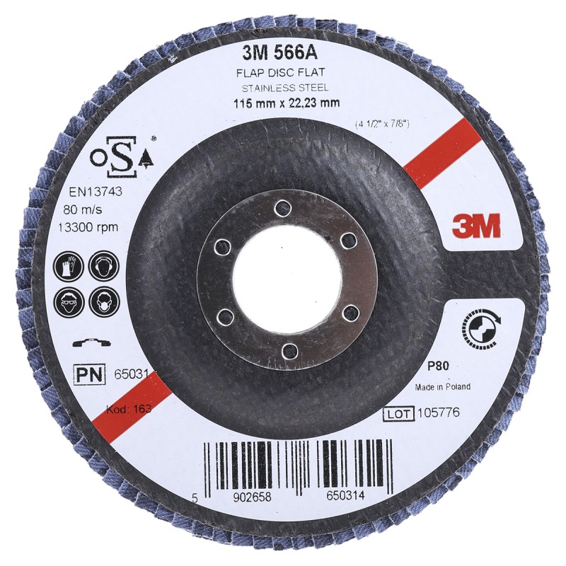 1 pcs - 3M 566A Zirconia Aluminium Flap Disc, 115mm, Medium Grade, P80 Grit, PN65026