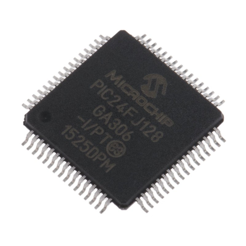 1 pcs - Microchip PIC24FJ128GA306-I/PT, 16bit PIC Microcontroller, PIC24FJ, 32MHz, 128 kB Flash, 64-Pin TQFP