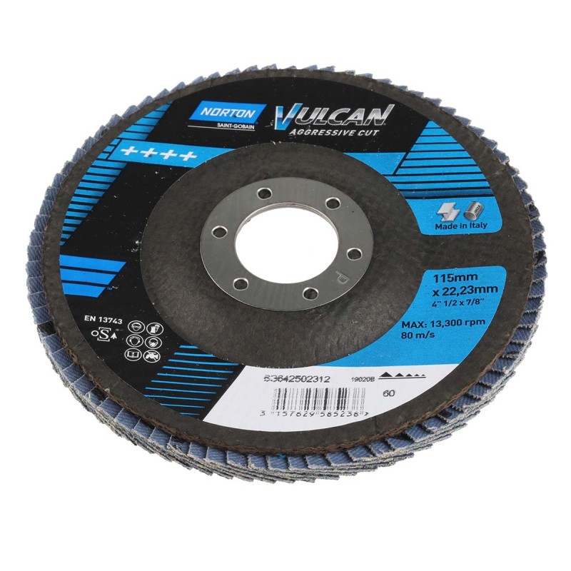 1 pcs - Norton Flap Disc Zirconium Oxide Flap Disc, 115mm, Medium Grade, P60 Grit, Vulcan