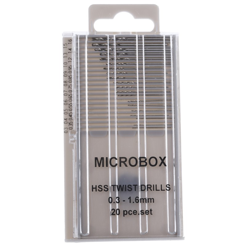 1 pcs - RS PRO 20-Piece Twist Drill Bit Set for Multi-Material, 1.6mm Max, 0.3mm Min, HSS Bits