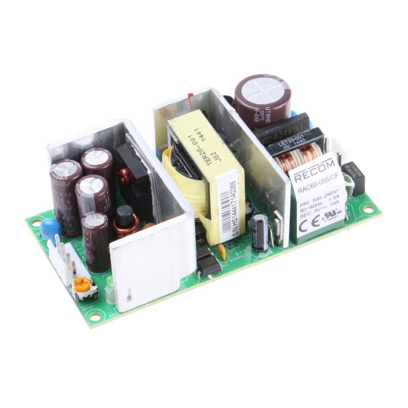1 pcs - Recom Switching Power Supply, RAC60-05S/OF, 5V dc, 10A, 50W, 1 Output, 127 - 370 V dc, 90 - 265 V ac