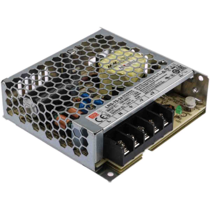 1 pcs - MEAN WELL Switching Power Supply, LRS-75-24, 24V dc, 3.2A, 76.8W, 1 Output, 120 - 373 V dc, 85 - 264 V ac