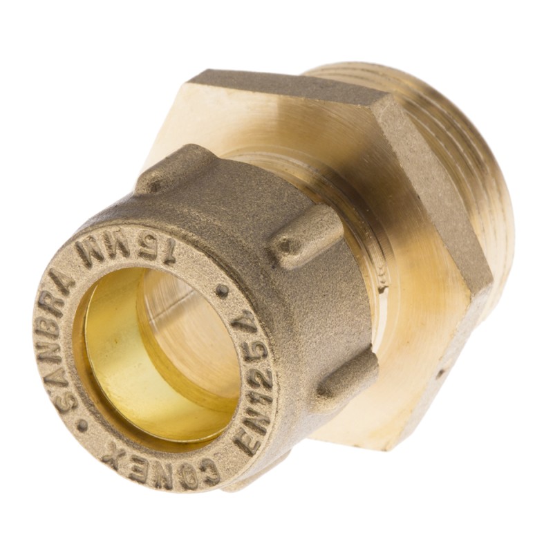 2 pcs - RS PRO Brass Pipe Fitting, Straight Compression Coupler, Male 3/4in to Female 15mm