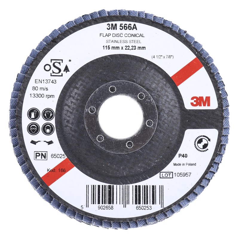 1 pcs - 3M 566A Zirconia Aluminium Flap Disc, 115mm, Coarse Grade, P40 Grit, PN65026