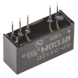 1 pcs - Recom RP DC-DC Converter, ±12V dc/ ±42mA Output, 4.5 - 5.5 V dc Input, 1W, Through Hole, +85°C Max Temp -40°C