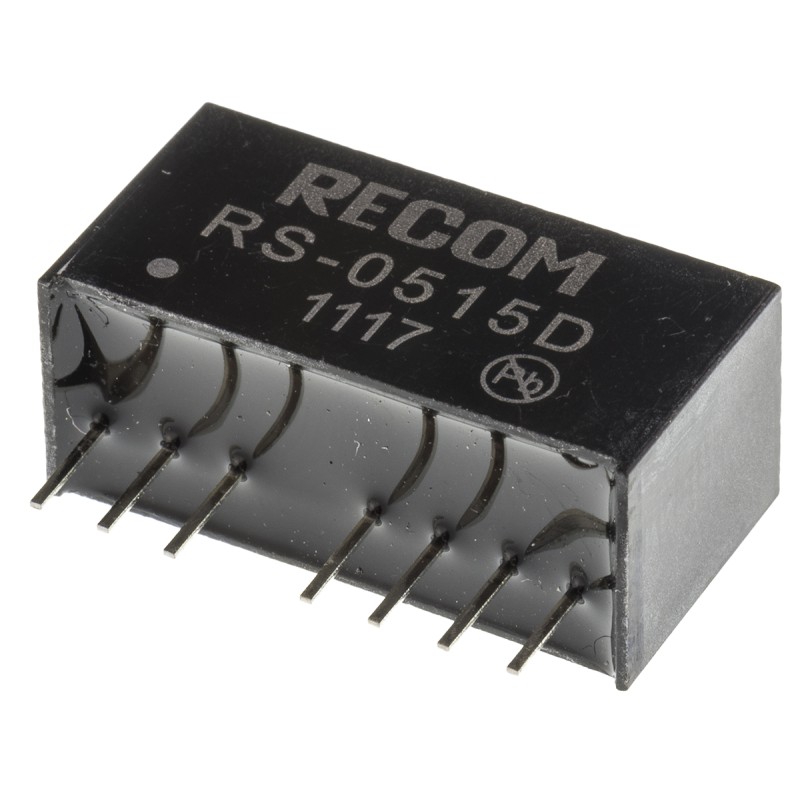 1 pcs - Recom RS DC-DC Converter, ±15V dc/ ±67mA Output, 4.5 - 9 V dc Input, 2W, Through Hole, +85°C Max Temp -40°C Min