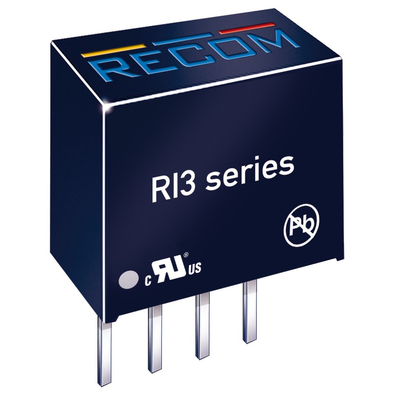 1 pcs - Recom RI3 DC-DC Converter, 12V dc/ 250mA Output, 12 V dc Input, 3W, Through Hole, +100°C Max Temp -40°C Min Temp