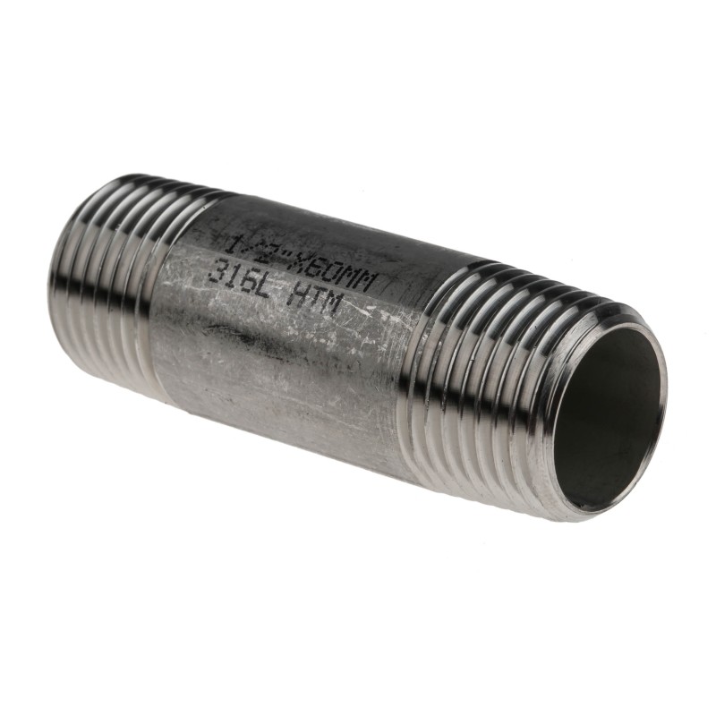 5 pcs - RS PRO Stainless Steel Pipe Fitting, Straight Circular Barrel Nipple, Male R 1/2in x Male R 1/2in