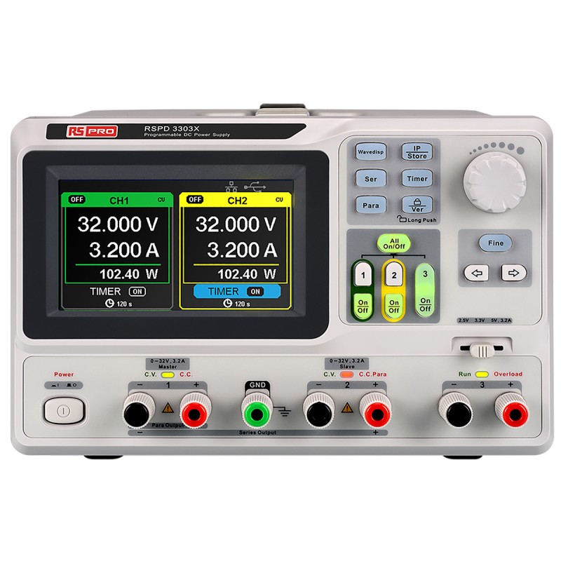 1 pcs - RS PRO Digital Bench Power Supply, 2 x 0 - 32V, 3.2A, 3-Output, 220W - UKAS Calibrated