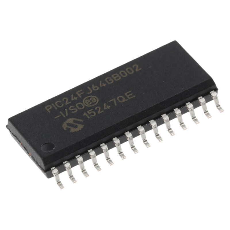 1 pcs - Microchip PIC24FJ64GB002-I/SO, 16bit PIC Microcontroller, PIC24FJ, 32MHz, 64 kB Flash, 28-Pin SOIC