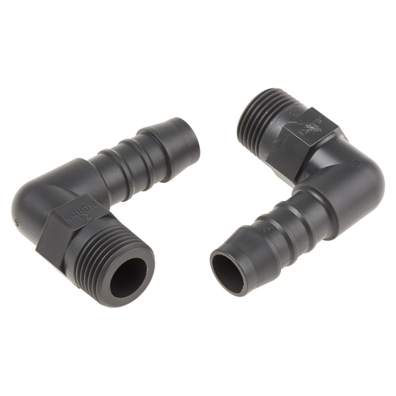 5 pcs - RS PRO Hose Connector, Elbow Hose Tail Adaptor, BSP 3/8in 12mm ID
