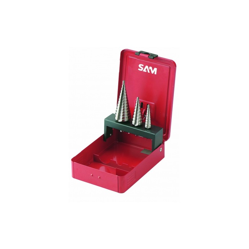 1 pcs - SAM 3-Piece Step Drill Bit Set for Metal, 30mm Max, 4mm Min, High Speed Steel Bits