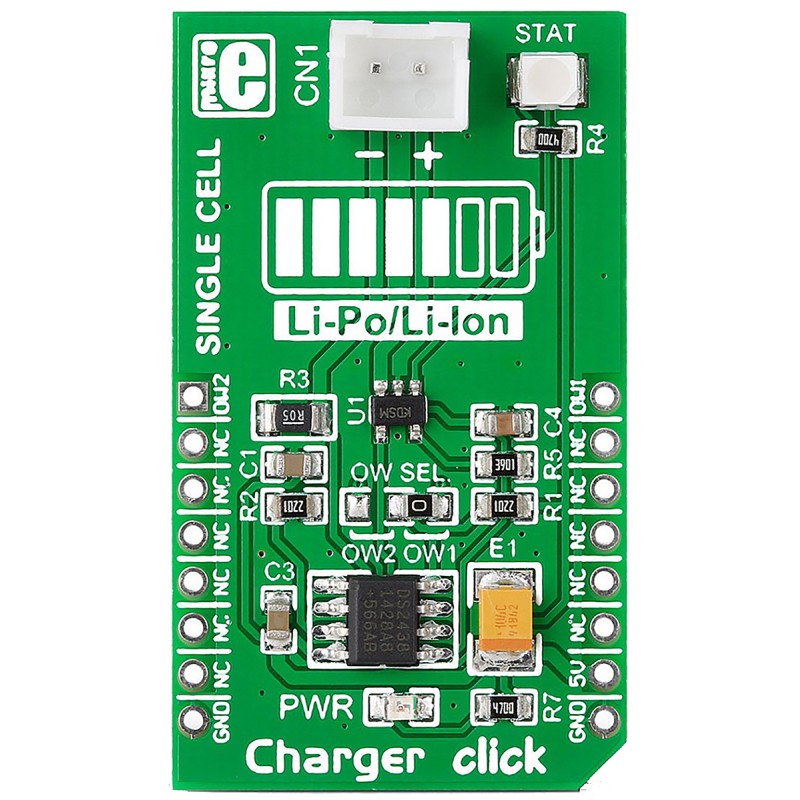 1 pcs - MikroElektronika Charger Click Battery Charger for MCP73831 for Li-ion & Li-Poly Batteries