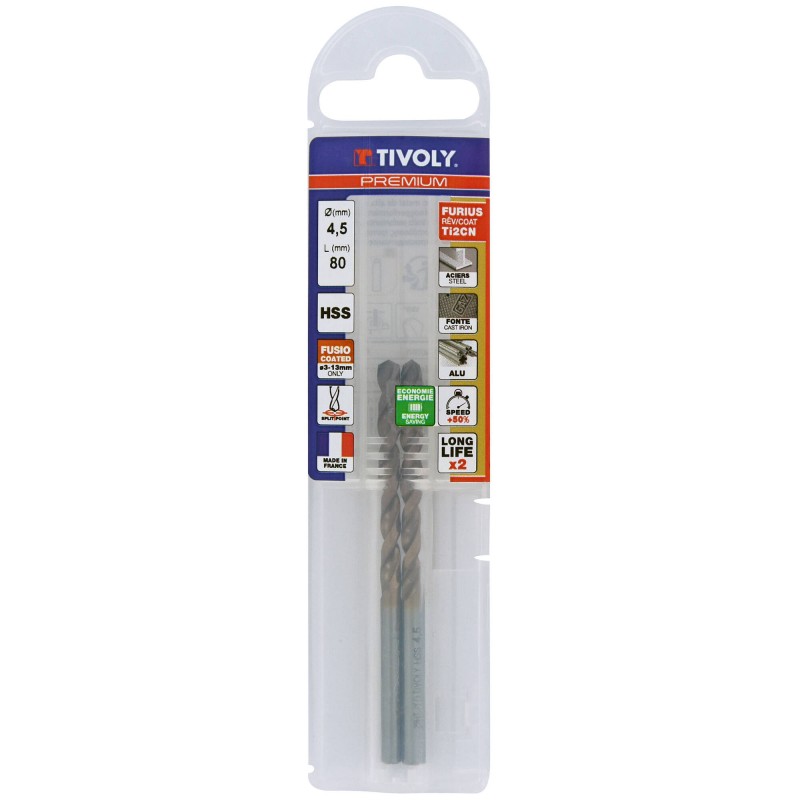 1 pcs - Tivoly 1145414 Series High Speed Steel, 4.5mm Diameter, 80 mm Overall