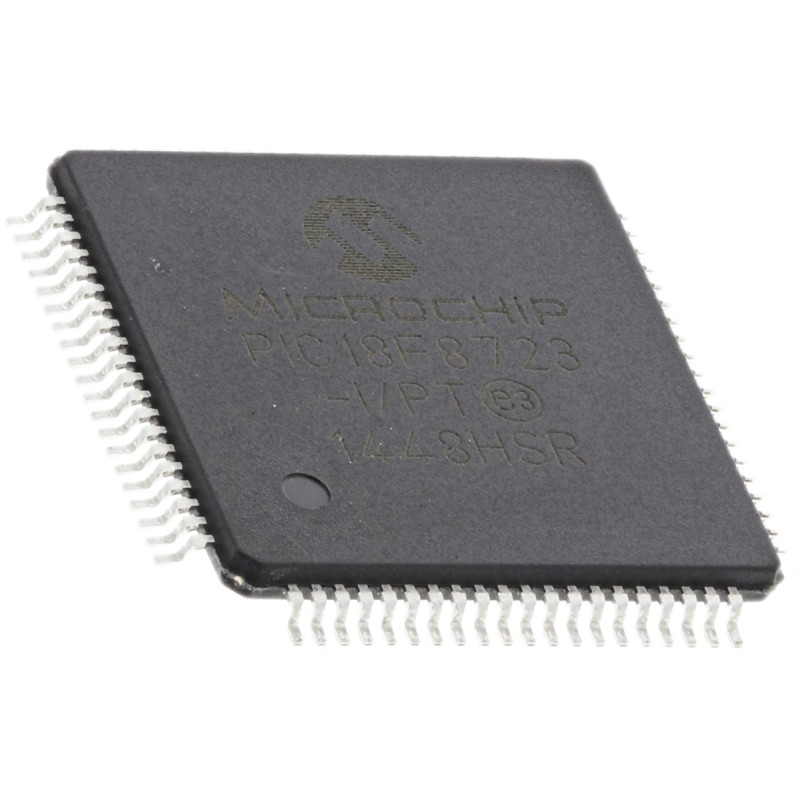 1 pcs - Microchip PIC18F8723-I/PT, 8bit PIC Microcontroller, PIC18F, 40MHz, 1.024 kB, 128 kB Flash, 80-Pin TQFP