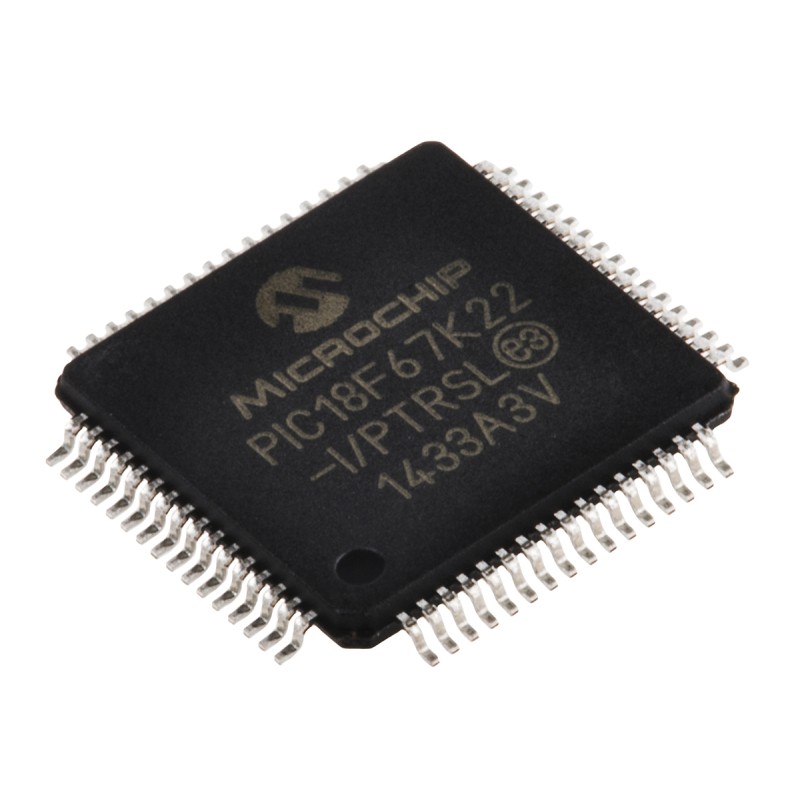 1 pcs - Microchip PIC18F67K22-I/PTRSL, 8bit PIC Microcontroller, PIC18F, 64MHz, 128 kB Flash, 64-Pin TQFP
