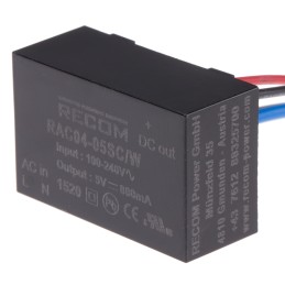 1 pcs - Recom Switching Power Supply, RAC04-05SC/W, 5V dc, 800mA, 4W, 1 Output, 115 - 370 V dc, 80 - 264V ac