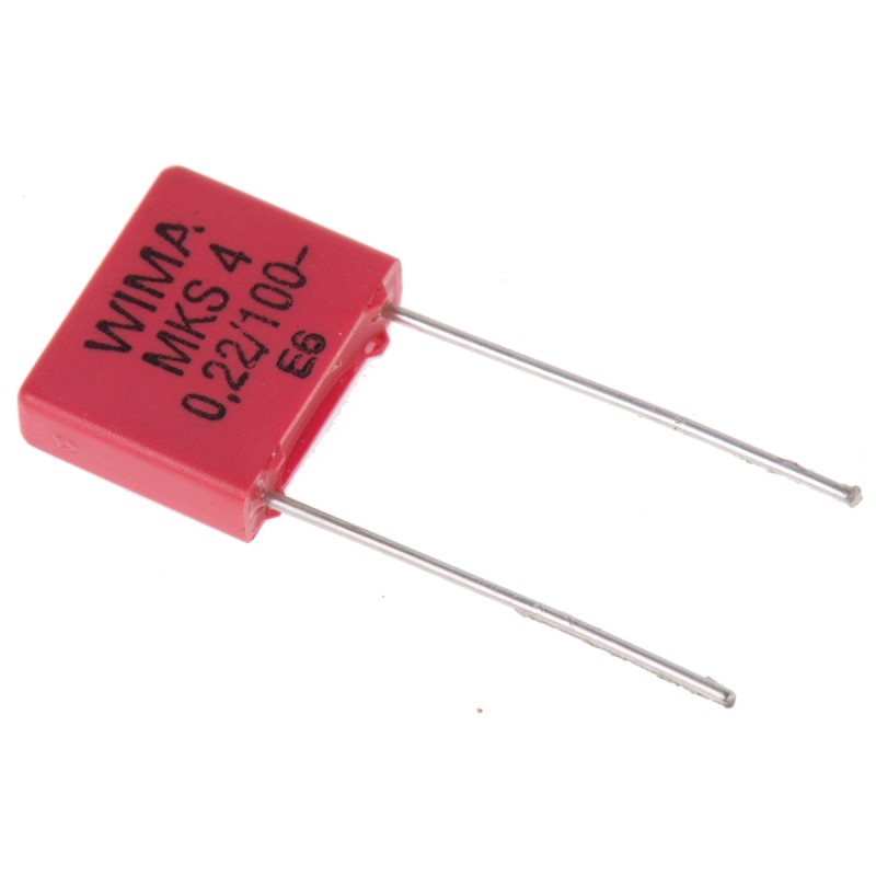 2200 pcs - WIMA MKS4 Polyester Film Capacitor, 63 V ac, 100 V dc, ±10%, 220nF, Through Hole