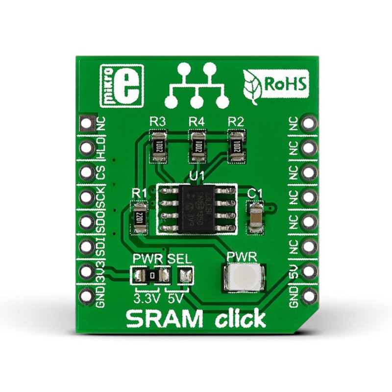1 pcs - MikroElektronika MIKROE-1902, SRAM click SRAM Development Board for 23LC1024 for MikroBUS