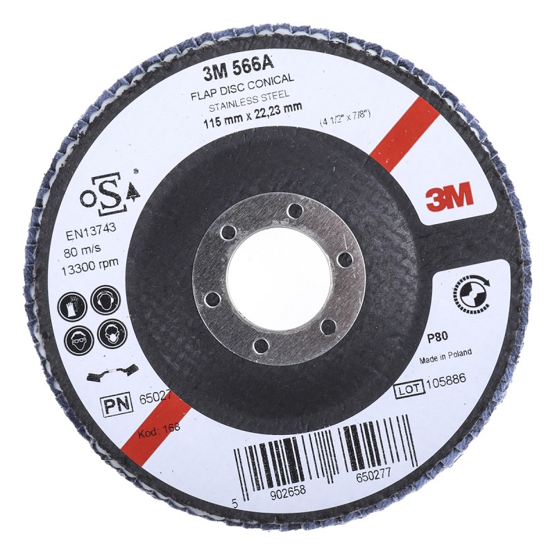 1 pcs - 3M 566A Zirconia Aluminium Flap Disc, 115mm, Medium Grade, P80 Grit, PN65026