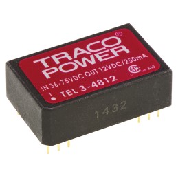 1 pcs - TRACOPOWER TEL 3 DC-DC Converter, 12V dc/ 250mA Output, 36 - 75 V dc Input, 3W, Through Hole, +85°C Max Temp