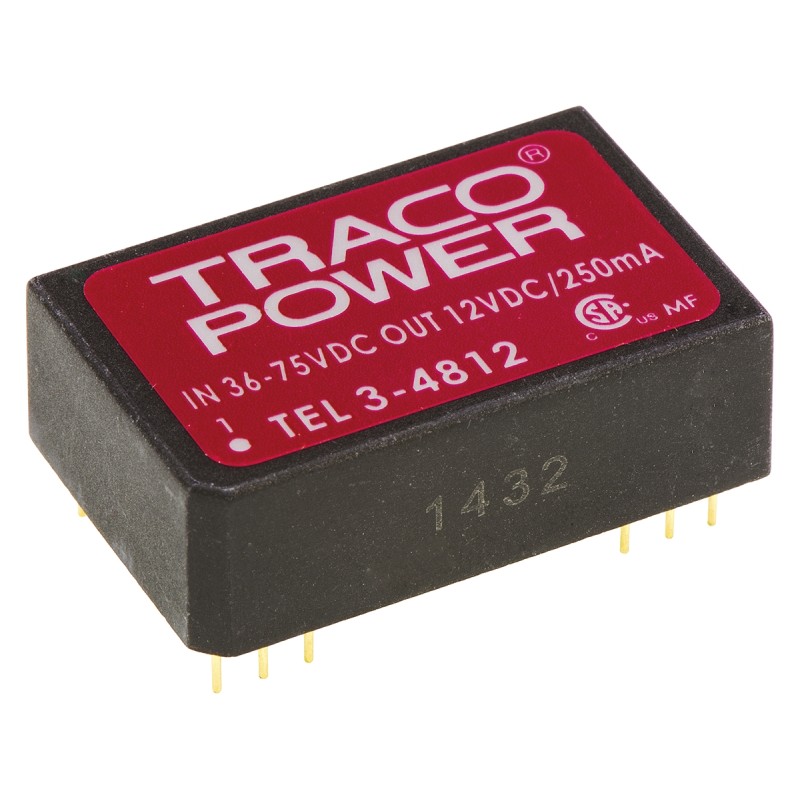 1 pcs - TRACOPOWER TEL 3 DC-DC Converter, 12V dc/ 250mA Output, 36 - 75 V dc Input, 3W, Through Hole, +85°C Max Temp
