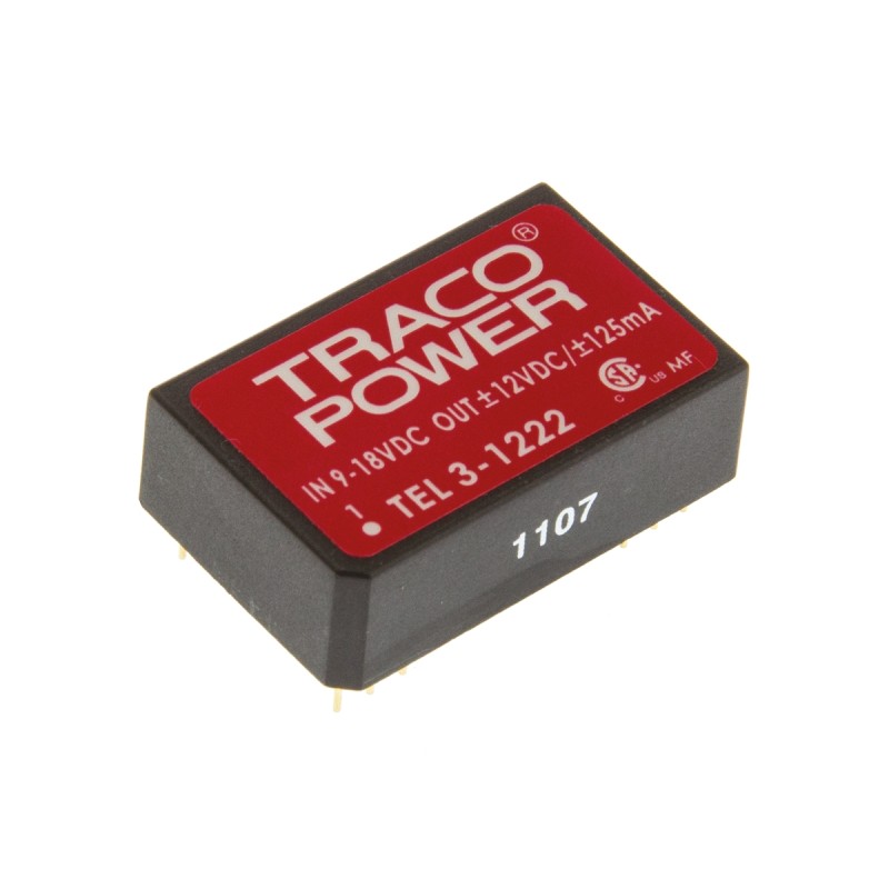 1 pcs - TRACOPOWER TEL 3 DC-DC Converter, ±12V dc/ ±125mA Output, 9 - 18 V dc Input, 3W, Through Hole, +85°C Max Temp
