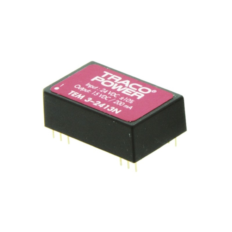 1 pcs - TRACOPOWER TEM 3N DC-DC Converter, ±15V dc/ ±100mA Output, 4.5 - 5.5 V dc Input, 3W, Through Hole, +85°C Max