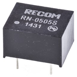 1 pcs - Recom RN DC-DC Converter, 5V dc/ 250mA Output, 4.5 - 5.5 V dc Input, 1.25W, Through Hole, +85°C Max Temp -40°C
