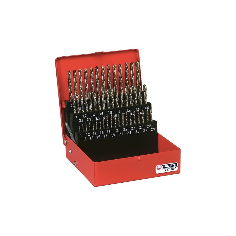 1 pcs - Facom 50-Piece Twist Drill Bit Set for Masonry, 5.9mm Max, 1mm Min, Stainless Steel Bits