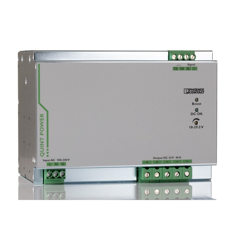 1 pcs - Phoenix Contact QUINT-PS/1AC/24DC/40 Switch Mode DIN Rail Power Supply, 85 - 264V ac ac, dc Input, 24V dc dc