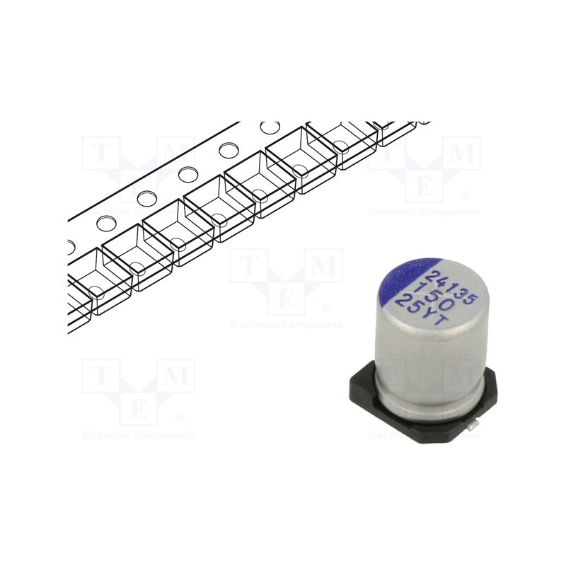 1 pcs x SAMWHA - YT1E157M08010VR - Capacitor: hybrid, -55÷150°C, Ø8x10mm, 150uF, 25VDC, SMD, Series: YT