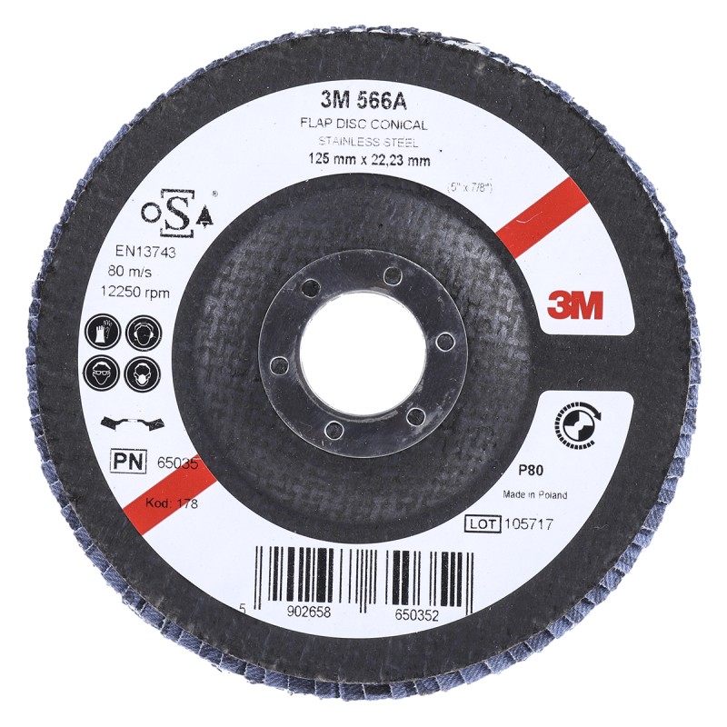1 pcs - 3M 566A Zirconia Aluminium Flap Disc, 125mm, Medium Grade, P80 Grit, PN65026, 1 in pack