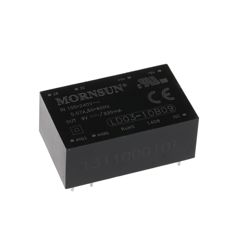 1 pcs - RS PRO Switching Power Supply, 9V dc, 330mA, 3W, 1 Output, 110 - 370 V dc, 85 - 264 V ac Input Voltage