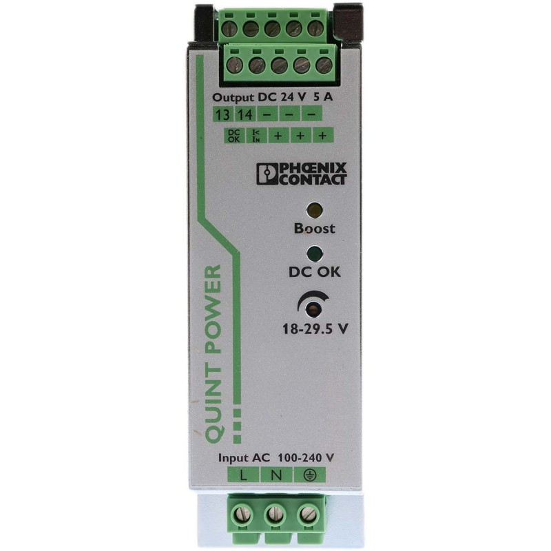 1 pcs - Phoenix Contact QUINT-PS/1AC/24DC/5 Switch Mode DIN Rail Power Supply, 85 - 264V ac ac Input, 24V dc dc Output,