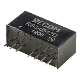 1 pcs - Recom RS3 DC-DC Converter, ±12V dc/ ±125mA Output, 4.5 - 9 V dc Input, 3W, Through Hole, +71°C Max Temp -40°C