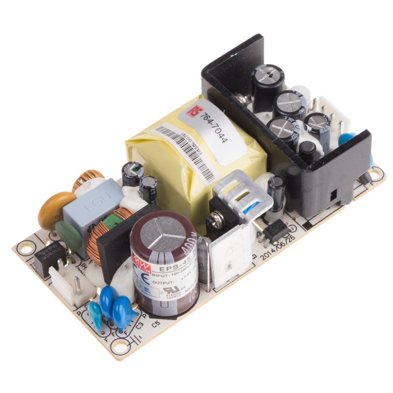 1 pcs - MEAN WELL Switching Power Supply, EPS-45-7.5, 7.5V dc, 5.4A, 40.5W, 1 Output, 127 - 370 V dc, 90 - 264 V