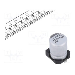 10 pcs x VISHAY - ZSC00AB2201AARL - Capacitor: electrolytic, low ESR, SMD, 22uF, 10VDC, Ø4x5.7mm, ±20%