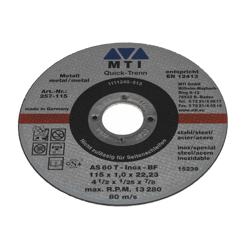 1 pcs - MTI Aluminium Oxide Cutting Disc, 115mm x 1mm Thick, 1 in pack