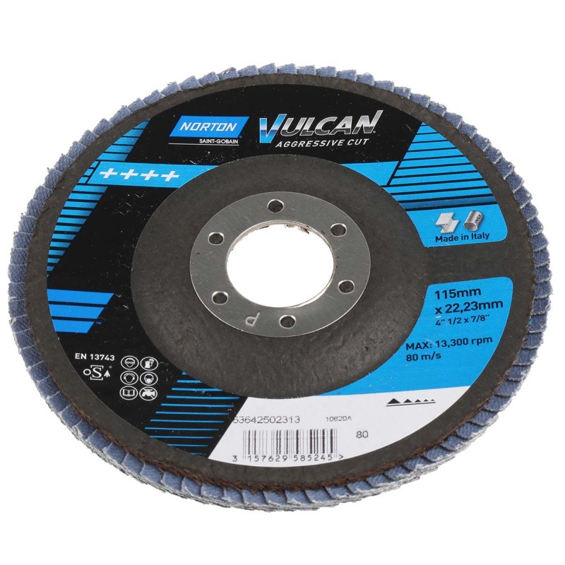 1 pcs - Norton Flap Disc Zirconium Oxide Flap Disc, 115mm, Medium Grade, P80 Grit, Vulcan