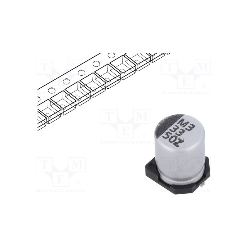 10 pcs x VISHAY - ZSC00BM3301HARL - Capacitor: electrolytic, low ESR, SMD, 33uF, 50VDC, Ø6.3x7.7mm